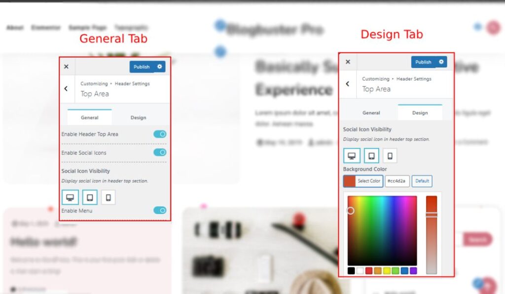 Top Header Area Option