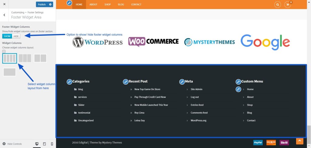 edigital Footer widget layout