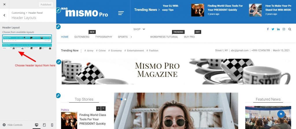 mismo header layout