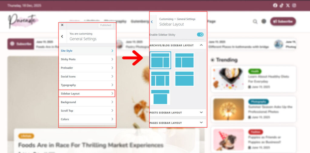 Sidebar Layout in Purenote