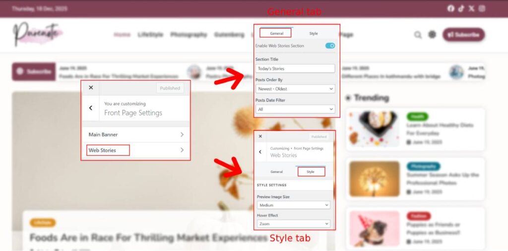 Web Stories Settings in Purenote
