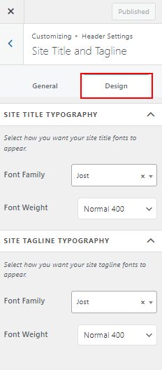 Header Settings_ Design Tab