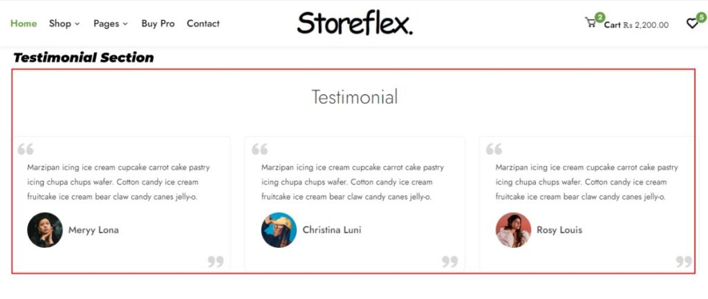 Testimonial Section for StoreFlex